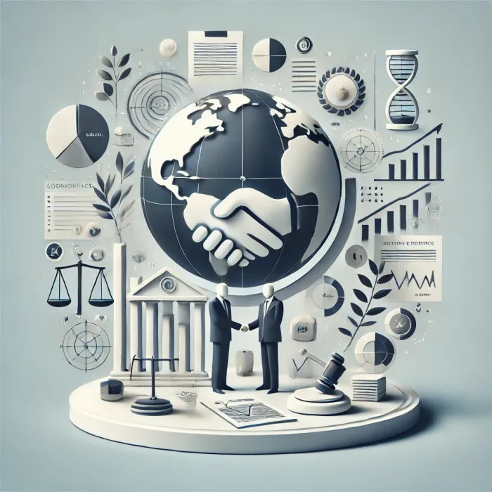 DALL·E 2025-01-24 21.49.32 – A clean and minimalist illustration representing international investment arbitration. A balanced composition with symbols of global trade and investm Jurisdiction and Admissibility in Investment Arbitration: An ICSID Perspective